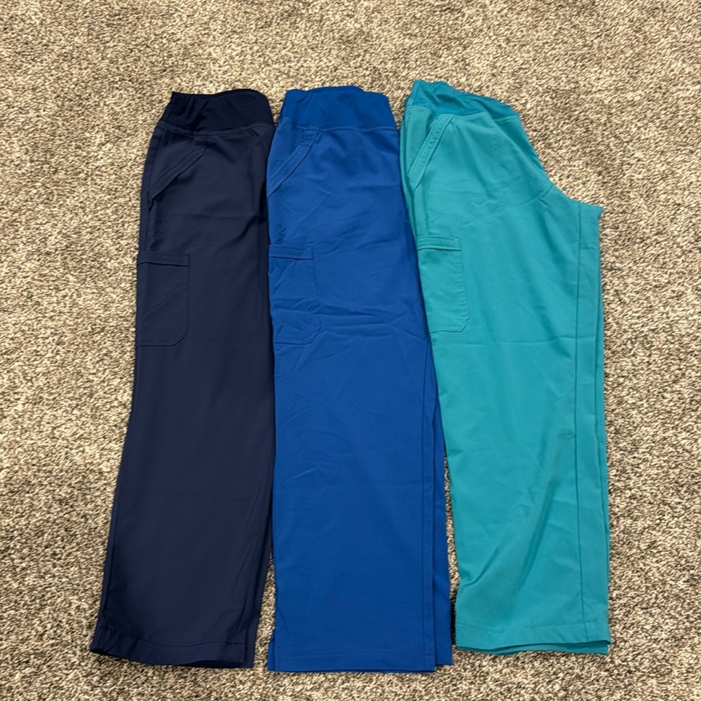 3 pairs easy stretch (butter soft) scrub pants- excellent condition. So comfy!